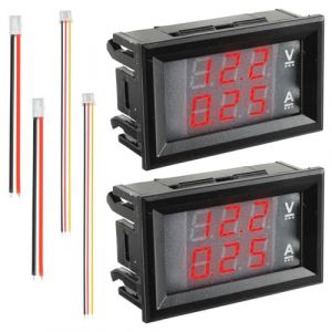 JAMHER 2 Pi&egrave;ces 10A DC 0-100 V LED Voltm&egrave;tre Amp&egrave;rem&egrave;tre, Rouge Multim&egrave;tre num&eacute;rique Testeur de courant de tension pour 12V/24V Amp&eacute;m&egrave;tre Voltm&egrave;tre Gauge Panneau (JAMHER, neuf)