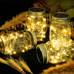 Paxluv Lanterne Solaire Exterieur Jardin - Lot de 4 - Lanterne Exterieur Solaire à Poser ou Suspendre - Lanternes 30 LED, Decoration exterieure. Lanterne Solaire Autonome & Econome. Verre 13.4 x 7 cm (Akero Distribution, neuf)