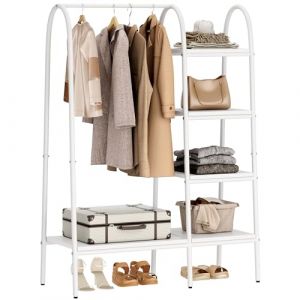 SogesHome Portant à vêtements en Métal avec Étagères Penderie Ouverte Design Meuble de Rangement pour Chambre, Entrée ou Studio, 100 x 40 x 151 cm (NSD-Family, neuf)