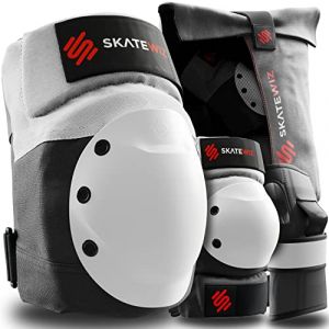 SKATEWIZ Protection Roller Adulte équipement de protection de patineur - Protection skate adulte et Adolescents - Kit de genouillère trotinette freestyle - SHIELD Taille M/L Gris blanc (Niuri, neuf)