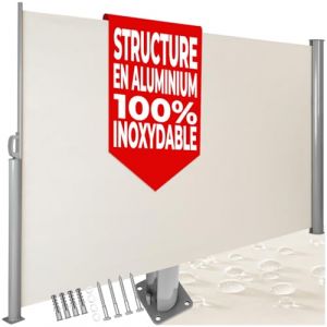 tectake® Store Brise Vue Jardin Retractable Multi-Fonction Store latéral Enroulable Brise Soleil Paravent Exterieur Opaque en Aluminium Store banne pour Terrasse Jardin - Beige | 200 x 300 cm (Made4Home SAS, neuf)