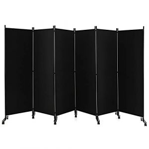GOPLUS Paravent Pliable 6 Panneaux avec Roues, Brise Vue Intérieure et Extérieure avec Support en Métal,Paravent de Chambre Retractable 334,5x172CM, pour Salon, Chambre, Hôpital (Noir) (Augenstern24, neuf)