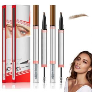 2 Pack Magic Microblading Eyebrow Pen, 2-in-1 Brow Pen and Sealing Brow Gel, Eyebrow Pencil with 4-Fork-Tip & Precise Brush-Tip, Create Natural Hair-Like Brows, Last All-Day (Light Brown) (STERED2, neuf)