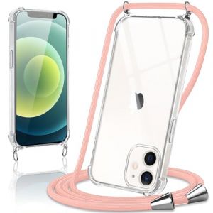 Coiwxmoi Coque avec Cordon pour iPhone 12 Mini 5,4",Collier Réglable Téléphone Étui Portable Lanyard Case Transparent Ultra Souple Silicone Housse Antichoc Protection Cover pour iPhone 12 Mini,OrRose (TERRA NOVA DISTRIBUTORS, neuf)
