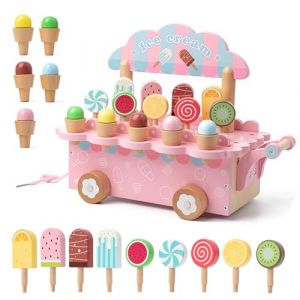 JurciCat Glacier en Bois pour Enfant Accessoires De Cuisine pour Jeux De Rôle avec Rangement Jouets en Bois pour Enfants à Partir De 3 Ans Jouets éducatifs Cadeaux De Noël Et d'anniversaire (Rose) (yongziyi, neuf)