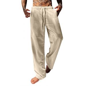 YAOBAOLE Pantalon Homme Lin Pantalon Ete Homme Pantalons Detente Hommes Pantalons Yoga Hommes Coton Kaki M (YBLfashion, neuf)