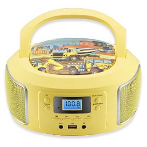 Boombox portable, radio FM, entrée AUX, CD/CD-R, USB, prise casque, système compact, lecteur CD, radio CD, chaîne stéréo, radio pour enfants, Boombox (jaune glamour) (Enstore France, neuf)