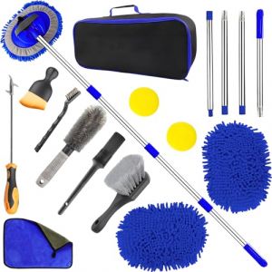 Balai de Lavage de Voiture avec Long Manche, Brosse de Lavage de Voiture de 155 cm avec poign&eacute;e t&eacute;lescopique, kit de Nettoyage 2 en 1 Chenille en Microfibre Chenille avec Sac de Rangement pour (DJGJ, neuf)