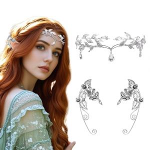 Diadème avec oreilles d'elfe pour femme - Accessoire de costume - Couronne d'elfe argentée - Couronne d'elfe - Bijou de tête en cristal pour cosplay, fée - Accessoire pour Halloween, carnaval, cosplay (Lufdegim, neuf)