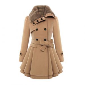 ticticlily Manteau Femme Laine Hiver Chic Élégant Veste Épais Chaude avec Ceinture Manteaux Col Revers avec Double Boutonné Devant Ouvert Couleur Unie Coat Outerwear A Chameau XXL (Flowers blossoming, neuf)