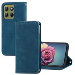 YUEQIAN Coque pour Motorola Moto G15 Power 4G / Motorola Moto G15 Case, Cuir PU R&eacute;tro Folio Rabat Portefeuille Etui, avec [Fente Cartes] [Support] [Fermeture Magn&eacute;tique] Antichoc Housse, Bleu (YUEQIAN-EU, neuf)