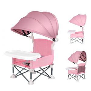 Rehausseur Chaise Enfantss Pliable Voyage, Siège De Camping Enfantss, Chaise Plage Bebe, Chaise Haute Bébé Confort, Chaise Bebe De Table Avec Plateau Amovible Et Parasol Pour Intérieure Extérieure (Knowlife, neuf)