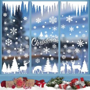 Autocollant No&euml;l Fen&ecirc;tre, Decoration Noel Interieur Maison Stickers Sapin de Noel Fenetre R&eacute;utilisable Amovible pour Magasin Vitre Vitrine Porte, Grand Blanc Autocollants Hiver Flocon Neige Sticker (LUOHE HOUTUO, neuf)