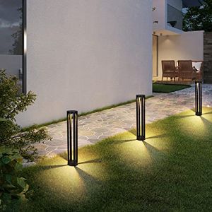 ACMHNC 15W LED Borne Lumineuse Exterieur Moderne Lampadaire Jardin avec Detecteur De Mouvement, IP65 &Eacute;tanche Lampe De Jardin Noir en Aluminium pour Chemins, Pelouses, 3000K Blanc Chaud,1200LM,80cm (Global Kang Trading, neuf)