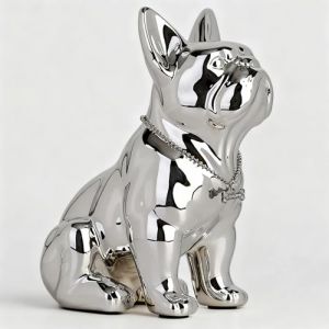 XYQXYQ Statue de Bouledogue Fran&ccedil;ais en r&eacute;sine argent&eacute;e, chien assis en r&eacute;sine, sculpture d&eacute;corative pour la maison, d&eacute;coration pour la maison, salon et bureau, collection moderne, cadeau artistique (Hainan Xianyue Technology Co., Ltd., neuf)