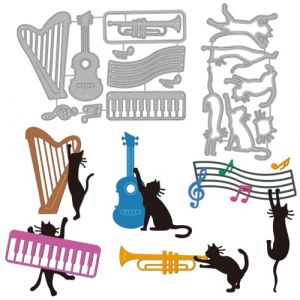 GLOBLELAND Matrices de D&eacute;coupe en M&eacute;tal Chat Th&egrave;me Pochoirs Plusieurs Instruments de Musique M&eacute;tal Matrices de D&eacute;coupe Pochoirs Animal Gaufrage Pochoir pour DIY Scrapbooking Album Photo (GLOBLELAND FR, neuf)