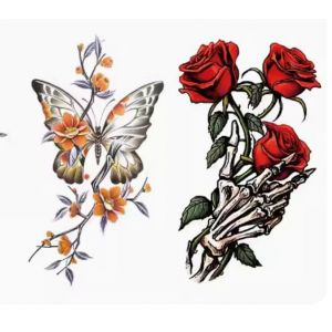 ARYU 6 Autocollants De Tatouage Renard Papillon Rouge Rose Transfert D'Eau Jetable Simulation Temporaire Autocollant De Masquage 12 * 19 Cm (XCTT, neuf)