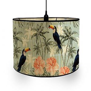 FANSU Abat-Jour en Bambou Classique Imprimé Animal et Végétal Tambour Abat-jour, Remplacement Abat, Jour Fait à la Main, pour Lampe de Table,Suspension,Lampe de Chevet,Lampadaire (fleur d'hibiscus) (JINBO, neuf)