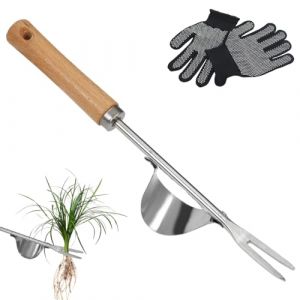 D&eacute;sherbeur Manuel en Acier Inoxydable, avec gants antid&eacute;rapants, Arrache Mauvaise Herbe Outil de D&eacute;sherbage, Arrache Pissenlit Couteau, pour Eliminer Les Mauvaises Herbes des Jardins,Potagers(1PCS) (KANGMUKEJI, neuf)