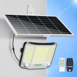 intelamp Lampe Solaire Exterieur Detecteur de Mouvement avec T&eacute;l&eacute;commande, 20000mAh 4000LM Projecteur Solaire,IP65 &Eacute;tanche &Eacute;clairage Exterieur avec C&acirc;ble 5M pour Jardin Garage Cour (intelamp EU, neuf)