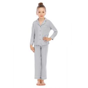 Alunsito Pyjama enfant en bas &acirc;ge ensemble nuisette col en V v&ecirc;tements de nuit boutonn&eacute; Homewear &eacute;t&eacute; automne v&ecirc;tements gris clair 150 11-12 ans (OukuyijiaEU, neuf)