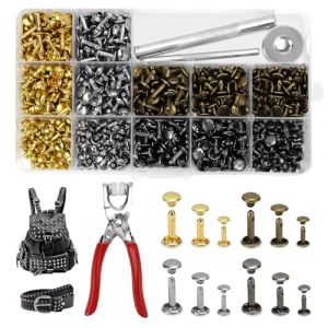 TYBYBB Lot de 360 Rivet Cuir 4 Couleurs, Rivets pour Cuir Avec Pince à Riveter et Pince Perforatrice, 3 Tailles Rivet Couture Cuir 6/8/12mm, pour Bricolage, Artisanat, Vêtements, Décoration (TYBYBB, neuf)