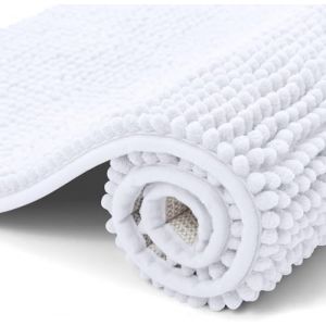 Homaxy Tapis de bain en chenille, antid&eacute;rapant, lavable, doux, absorbant, pour salle de bain, blanc, 40 x 120 cm (Homaxy EU, neuf)
