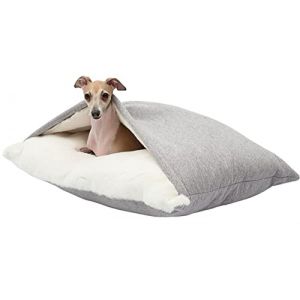 DHGTEP Panier de Couchage Carré pour Chien, Sac de Couchage en Peluche pour Chat avec Capuchon et Housse Amovible pour Petits et Moyens Animaux (Couleur : Gris, Taille : 100x75x30cm) (FengYuTao-Home, neuf)