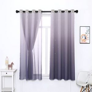 ZJXSNEH Blackout Star Rideaux Étoiles Rideaux Occultants pour Enfants Filles Chambre Salon Coloré Double Couche Étoile Fenêtre Rideaux Violet-dégradé (Largeur x Haute) L100cm x H213cm x 1PC (ZJXSNEH, neuf)