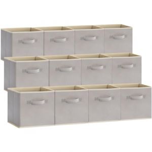 Lifewit Cubes de Rangement Pliables, Panier en Tissu, Caisse, Boites Rangement avec Poign&eacute;es, Organisateur pour Vetements, Jouets, 33 x 33 x 33 cm, 36 L, Gris Clair, Lot de 12 (Lifewit Home FR, neuf)
