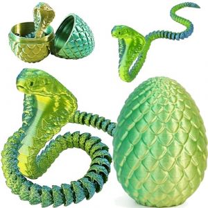 Joycabin Jouet serpent imprim&eacute; en 3D, &oelig;ufs de dragon, &oelig;ufs de serpent, cobra de P&acirc;ques, animaux imprim&eacute;s en 3D, jouets pour enfants, cadeaux de bureau, d&eacute;coration d'int&eacute;rieur (jaune vert) (XINYI-EU, neuf)