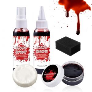 Huehkir Kit De Maquillage Halloween Sang - Faux Sang Effrayant Vampire Zombie Avec Savon Nettoyant - Accessoires de D&eacute;guisement Lavables Zombie Vampire pour F&ecirc;tes Cosplay Effets Sp&eacute;ciaux Accessoires (huiyf, neuf)