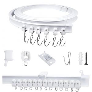 FOGAWA 3m Rail rideaux avec 24 Crochets &agrave; rideaux, Rideau de Plafond, Tringle &agrave; Rideaux Flexible, Syst&egrave;mes de Rail de Rideau Plafond pour Rideaux/Rails de Rideau de Douche/S&eacute;parateurs de Pi&egrave;ces, Blanc (FJSMEU, neuf)