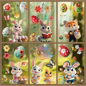 AhfuLife 9 Pi&egrave;ces Stickers de Fen&ecirc;tre de Paques, D&eacute;corations de P&acirc;ques, Stickers Oeufs de Paques, Autocollants Lapin De P&acirc;ques, Autocollants en Verre Pour le Jour de P&acirc;ques (Style 7) (echoapple, neuf)