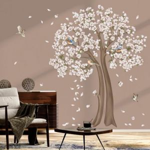 decalmile Stickers Muraux Grand Fleur de Arbre Blanc Autocollant Mural Floral Branche Arbre Oiseaux Décoration Murale Salon Chambre Enfants Bébé Pépinière(H:154cm) (DecalMile Direct, neuf)