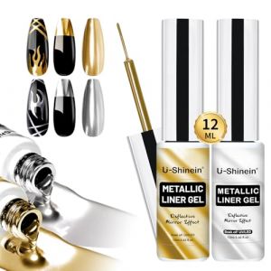 U-Shinein 2x12ml vernis à ongles pour peinture métallique, gel de peinture pour peinture métallique or et argent, gel de vernis à ongles, vernis à ongles UV avec pinceau mince intégré (U-Shinein Beauty, neuf)