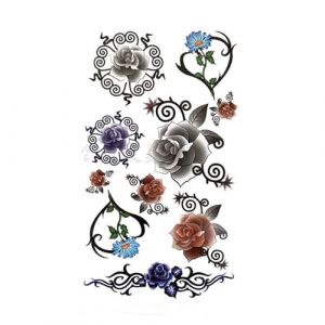 Autocollants de tatouage imperméables femme rose colorée petites fleurs autocollants de tatouage durables autocollants de poitrine de cheville réalistes noir et blanc (CHJWEIHHERT, neuf)