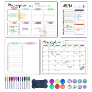 Prelisee 4 Pièces Calendrier Magnetique Frigo,Planificateurs Mensuels Magnétiques Effaçables,Tableau Menu Semaine Frigo Liste de Courses Planning Semaine Magnetique avec Raccords pour Enfants Adulte (Prenis EU, neuf)