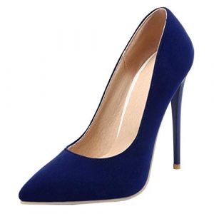 LOVOUO Stilettos Escarpins Vernis Femme Talon Aiguille Haut Sexy Chaussure Bout Pointu 10CM(Bleu Marine Daim,43) (Qianzhe, neuf)