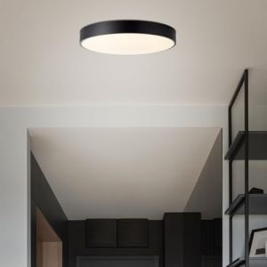 Lightbox Basic LED mur & plafond | Ø 50 cm | plafonnier avec cadre noir & CCT (3000-6500K) & minuterie & veilleuse | dimmable par télécommande | 36W, 5500lm | en métal/plastique (Lightbox-Shop, neuf)