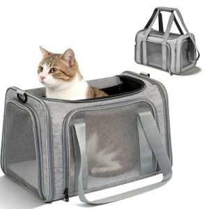 Sac Transport Chat, Caisse De Transport Chat, Coffre pour Le Transports d'animaux, 45 X 30 X 30 Cm, Jusqu'&Agrave; 8 Kg, Sac Chat Transport avec Bandouli&egrave;re R&eacute;glable pour Chiot, Chat Gris (ALFAXCELE, neuf)