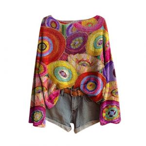 Pulls Femme Vintage Imprim&eacute; Floral Boh&egrave;me Pull Over Tricot&eacute; Chic Et &Eacute;l&eacute;gant Col Rond Manche Longue Sweater Motif Jacquard Hauts Oversize Casual Vetement 2025 Femme D&eacute;contract&eacute;s (Anglekie, neuf)