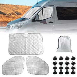 Tapis Thermique Voiture Remplacement pour Mercedes Sprinter 2019-2023 3 Pièces, Protection Solaire Pare-Brise, Ensemble de Pare-Soleil Pliable, Doublure Noire (2019-2023) (JinsenTGG, neuf)
