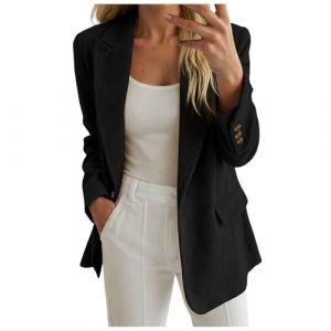 DhogSuai Blazer Femme Chic et Elegant Velours Veste Blazer Couleur Unie Bouton Grandes Tailles Manches Longues Classique Bureau Travail Soir&eacute;es D&eacute;contract&eacute;es Tailleur Femme Revers Veste Manteau(XXL) (JFZZB, neuf)