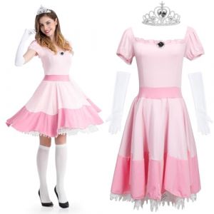 Meleager Robe Princesse Adulte, Rose D&eacute;guisement Princesse Femme, Accessoires Costume Princesse, Couronne, Gants, Chaussettes, Cosplay Costume, Tailles L, pour Halloween, Carnaval, Soir&eacute;es &agrave; Th&egrave;me (WEIMEIYING, neuf)