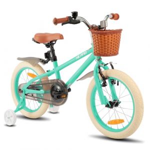 HILAND Vélo Enfant 14/16/18 Pouces pour Fille garçon 3 4 5 6 7 8 9 10 Ans avec Roues stabilisatrices, Frein à Main et Frein à rétropédalage Panier Vert/Rose (Winhere-EU, neuf)