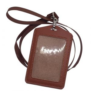 BAWAKO Porte-Badge en Cuir Véritable - Porte-Carte d'Identité Robuste - Avec Bande en Cuir Synthétique (Marron Clair, V) (BAWAKO, neuf)