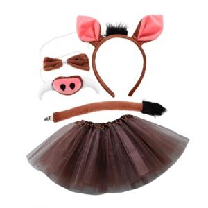 Ipetboom D&eacute;guisement Cochon Gar&ccedil;on Et Filles 4 Pi&egrave;ces Serrage-t&ecirc;te Oreilles Nez Queue Jupe Tutu Caf&eacute; Cosplay F&ecirc;te Halloween Carnaval (hikarish, neuf)