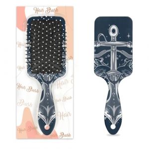 Peigne de massage antistatique à coussin d'air - Brosse à cheveux nautique bleu marine motif ancre carrée pour femme et fille (OSAM SPACE, neuf)