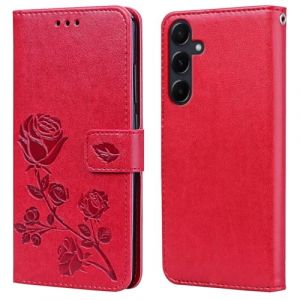 RankOne &Eacute;tui Portefeuille en Cuir pour Samsung Galaxy S25 FE (6.7" inches), avec Porte-Cartes Rose Pattern Design Cover Coque Housse Case - Rouge (Rankone, neuf)